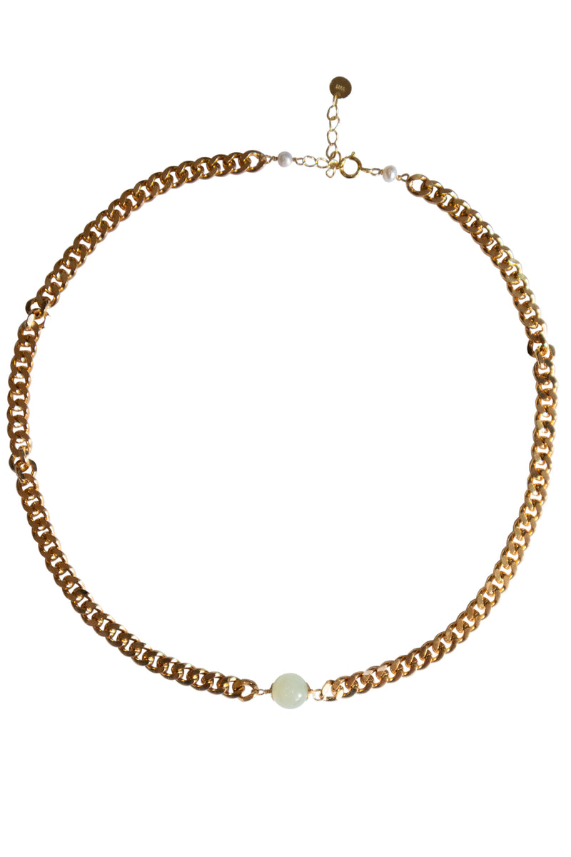 Charlotte — Green jade gold chain necklace