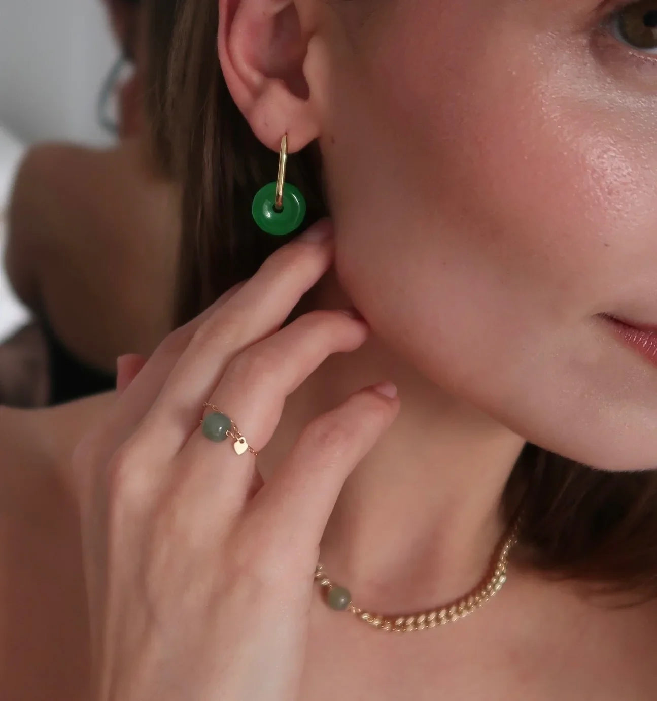 seree - Willow — Green Jade Stone Hoop Earrings