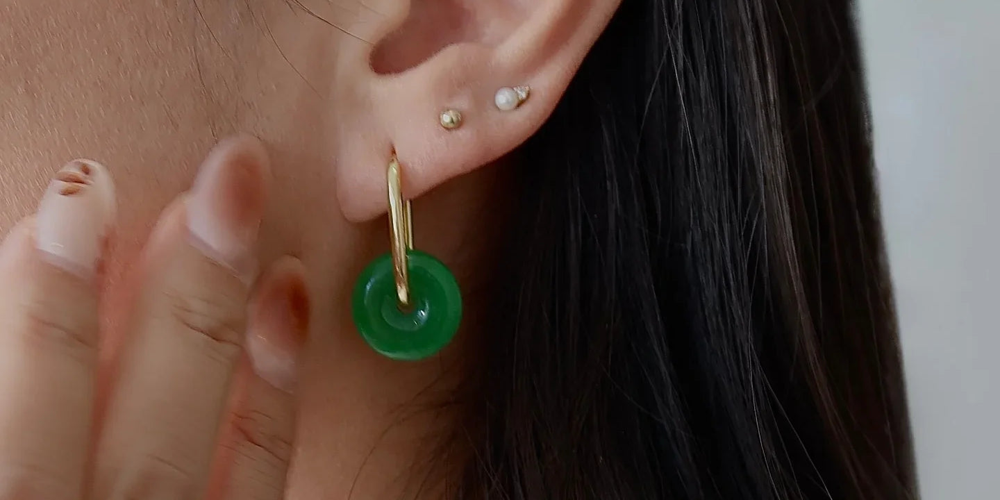 seree - Willow — Green Jade Stone Hoop Earrings