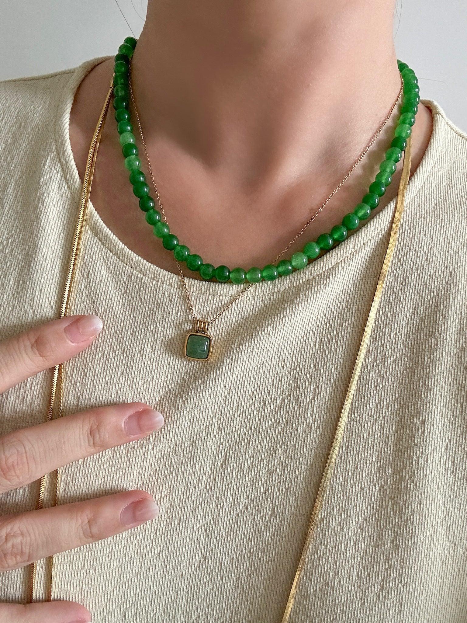 seree - Lime — Green Jade Beaded Necklace