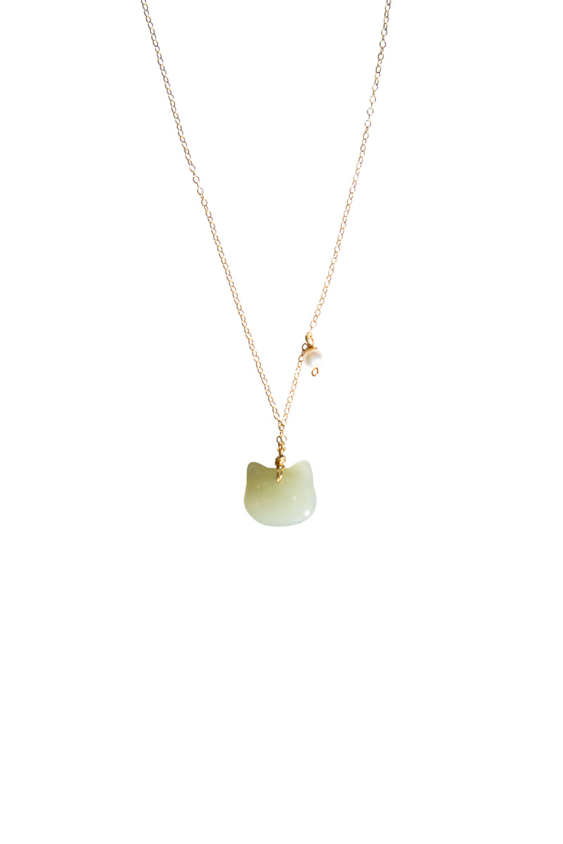 Choupette — Cat green jade pendant necklace