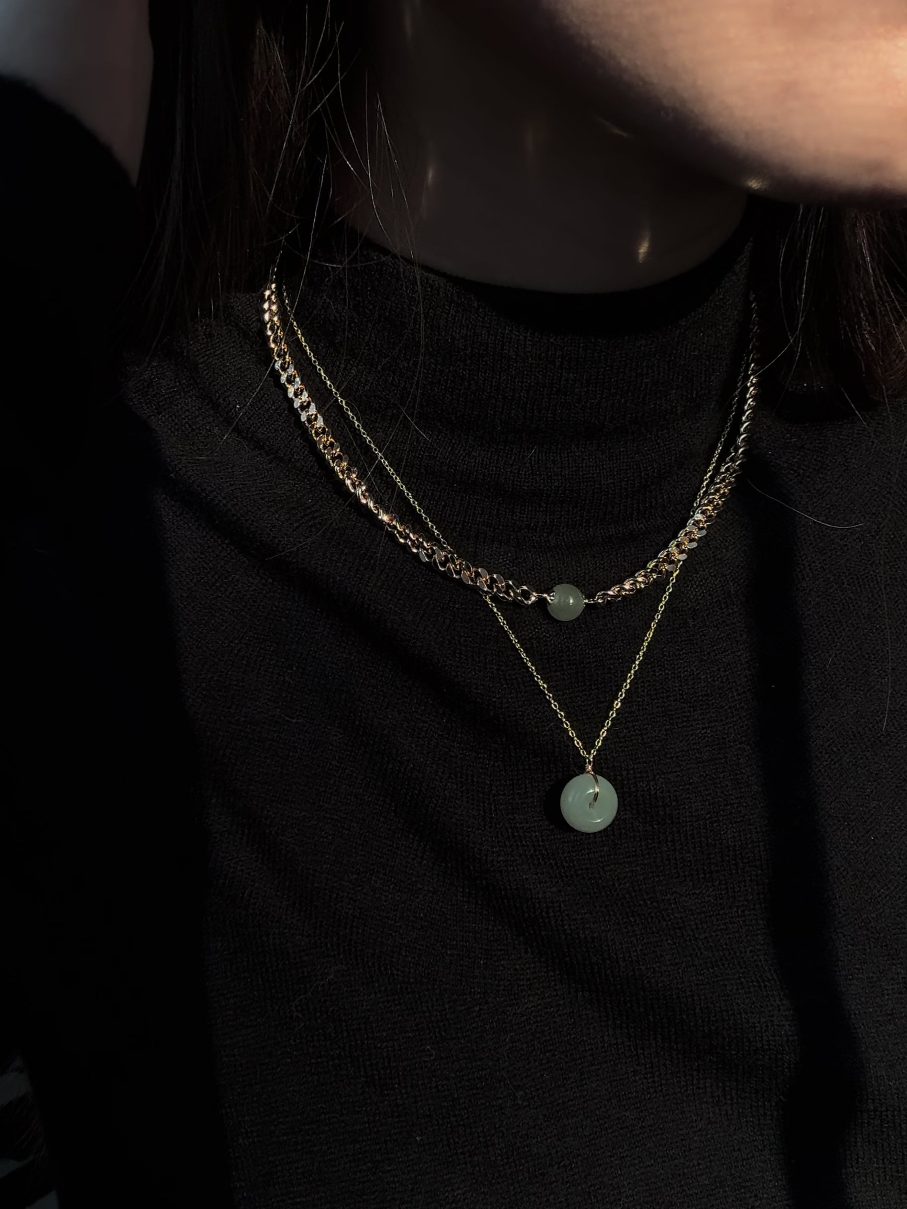 seree - Coin — Green Jade Hollow Necklace