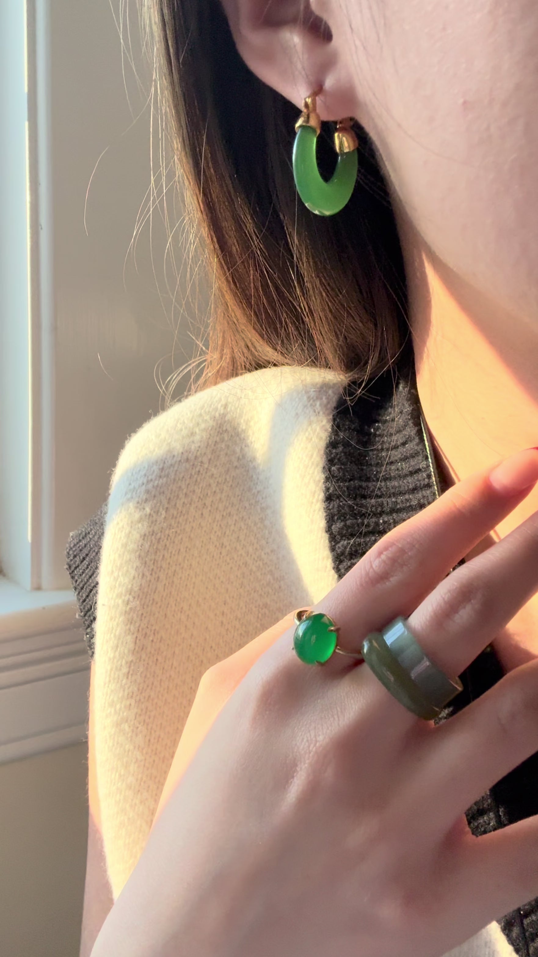 seree - Natalie — Green Jade Hoop Earrings