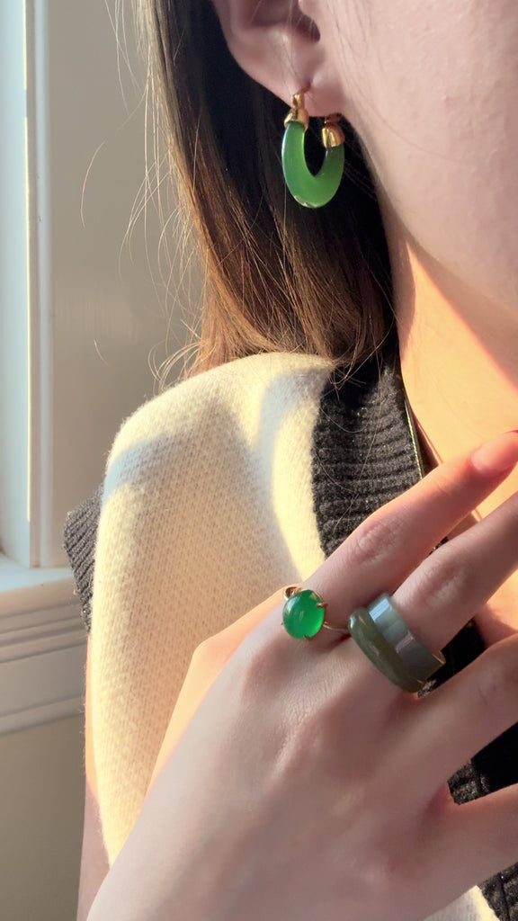 seree - Natalie — Green Jade Hoop Earrings