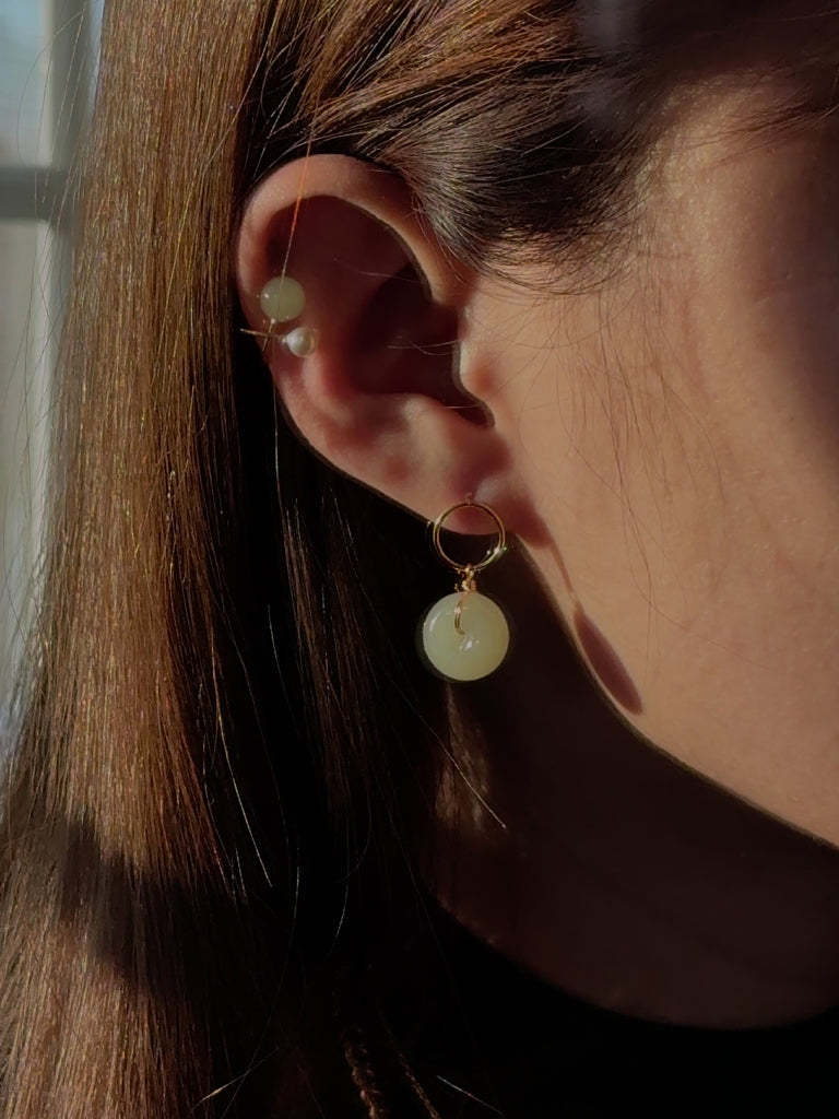 seree - Coin — Green Jade Hollow Earrings