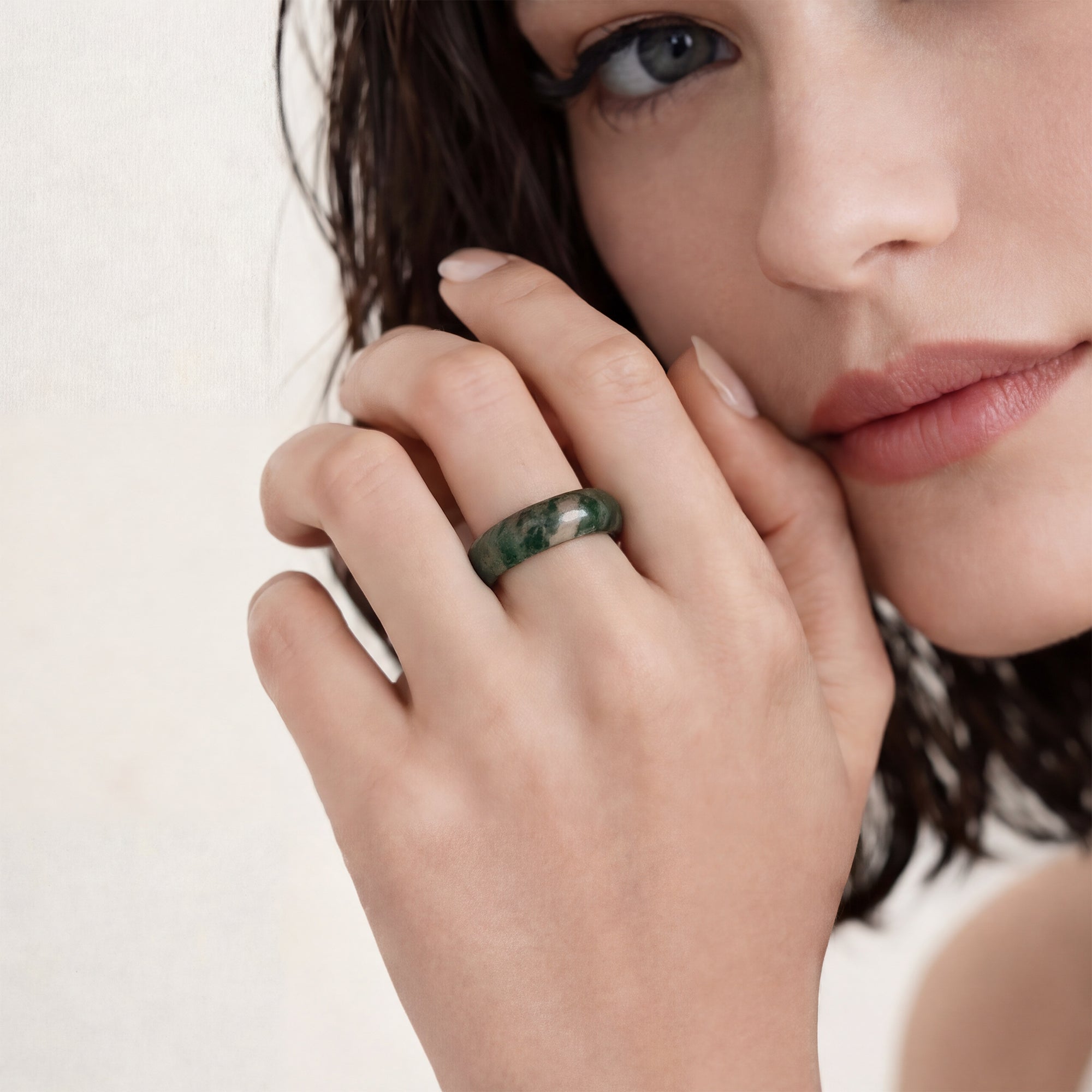 seree - Seaweed — Green Jade Stone Ring