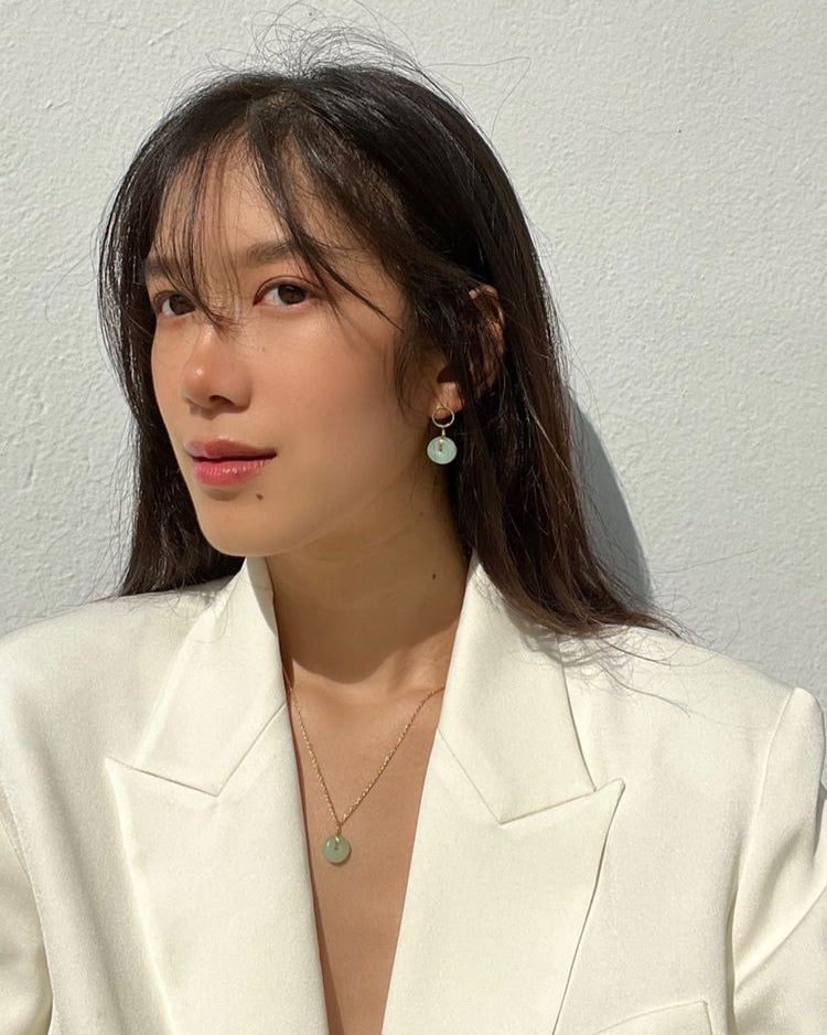 seree - Coin — Green Jade Hollow Earrings
