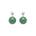 Pair of earrings with green spherical jade beads and silver posts on a white background, front view