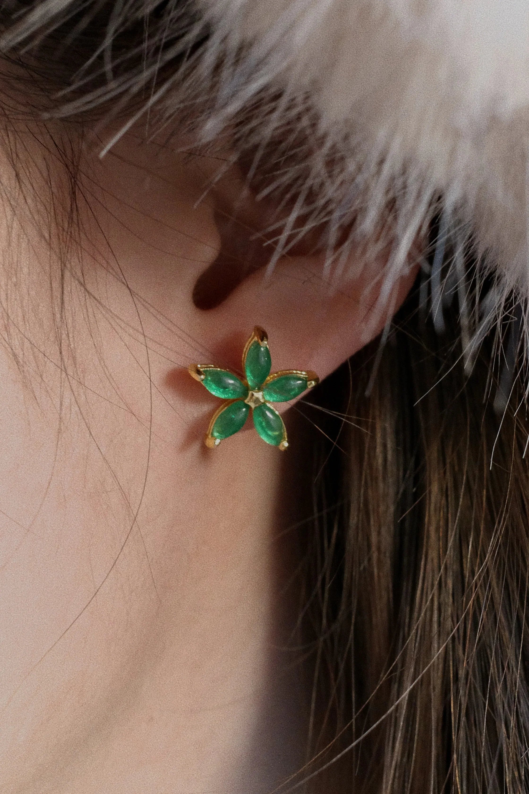 seree - Flora — Green Jade Stud Earrings