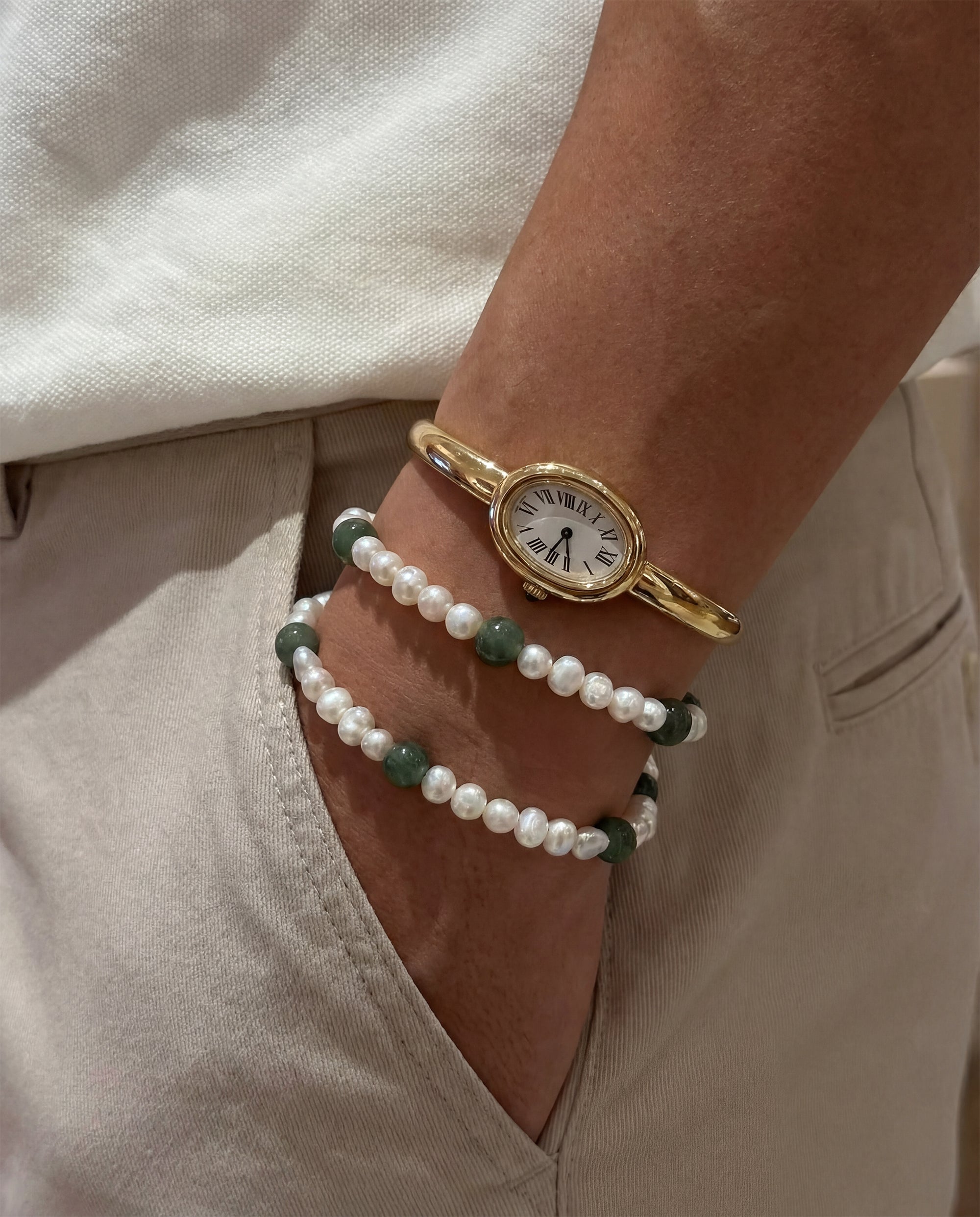 seree - Isabelle — Pearl and Green Jade Bracelet