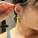 Madeleine — Jade and freshwater pearl drop earrings - seree