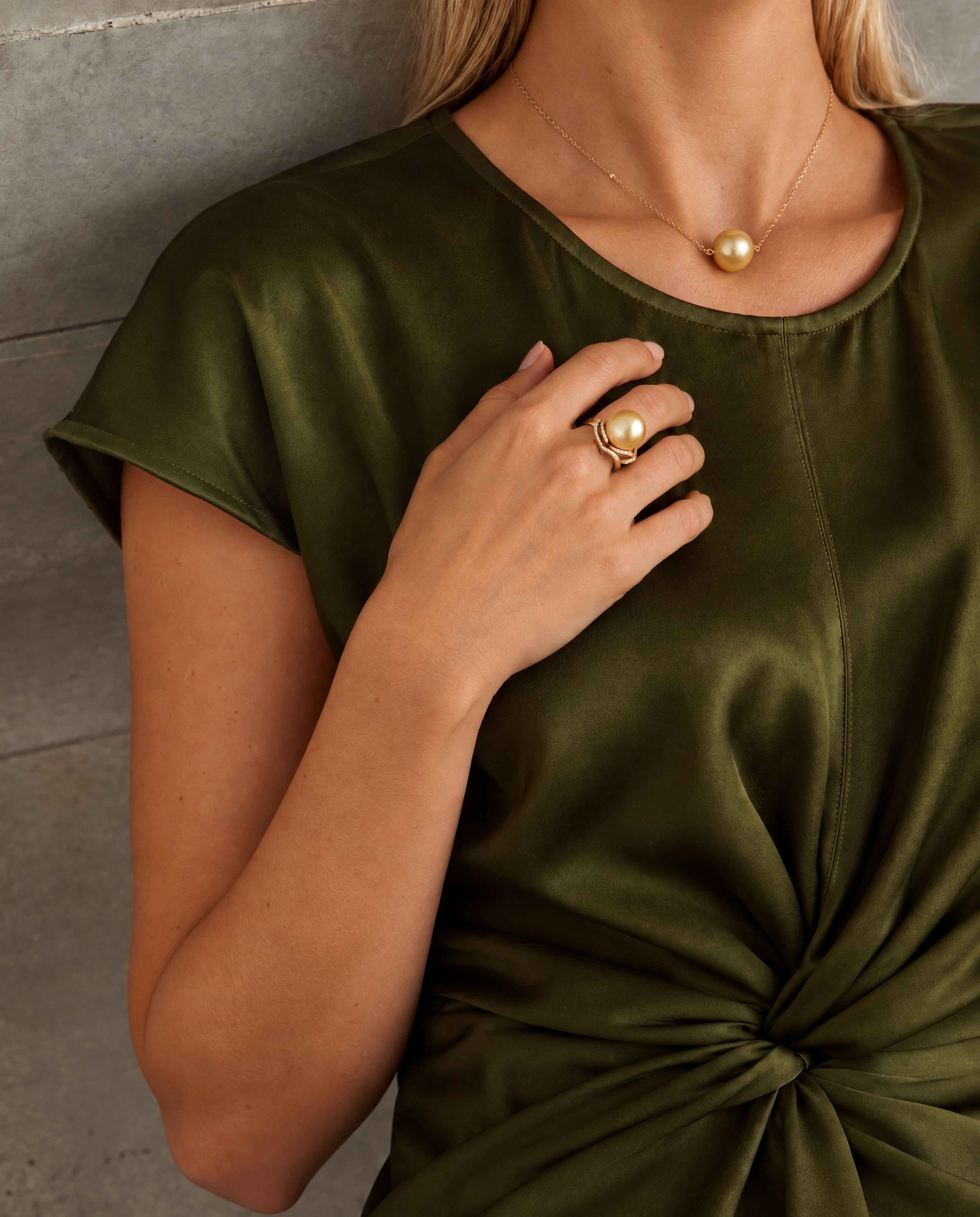 seree Marigold Golden South Sea Pearl Ring and necklace 1