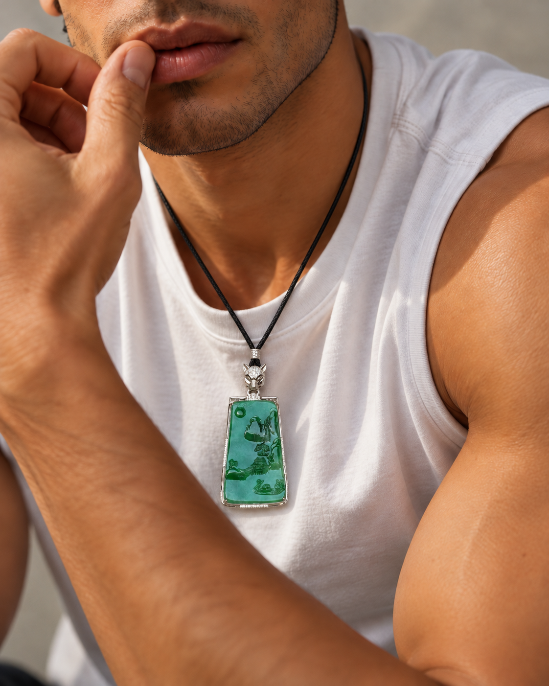 seree Mens Summit Jade Pendant Necklace a