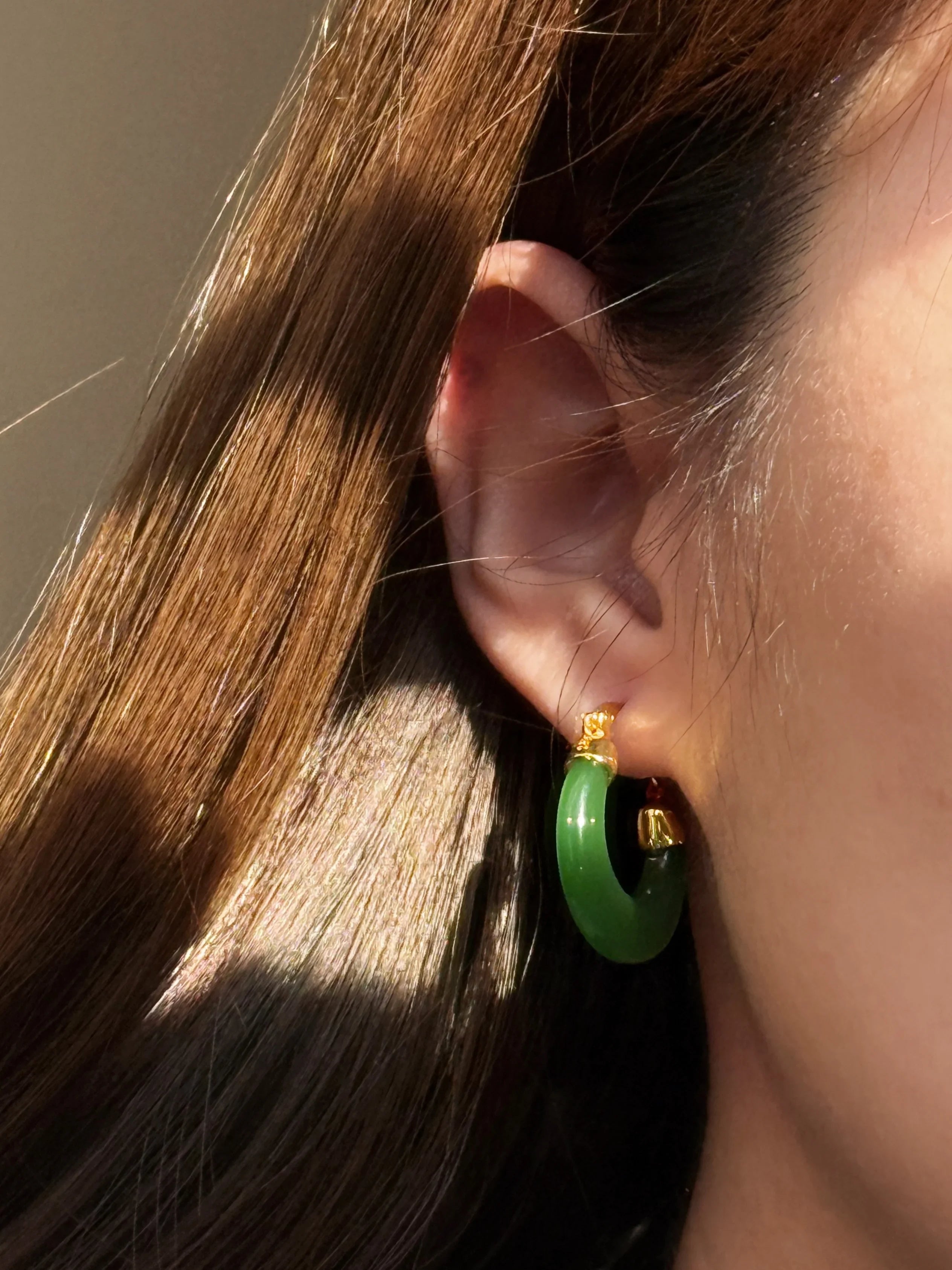 seree - Natalie — Green Jade Hoop Earrings