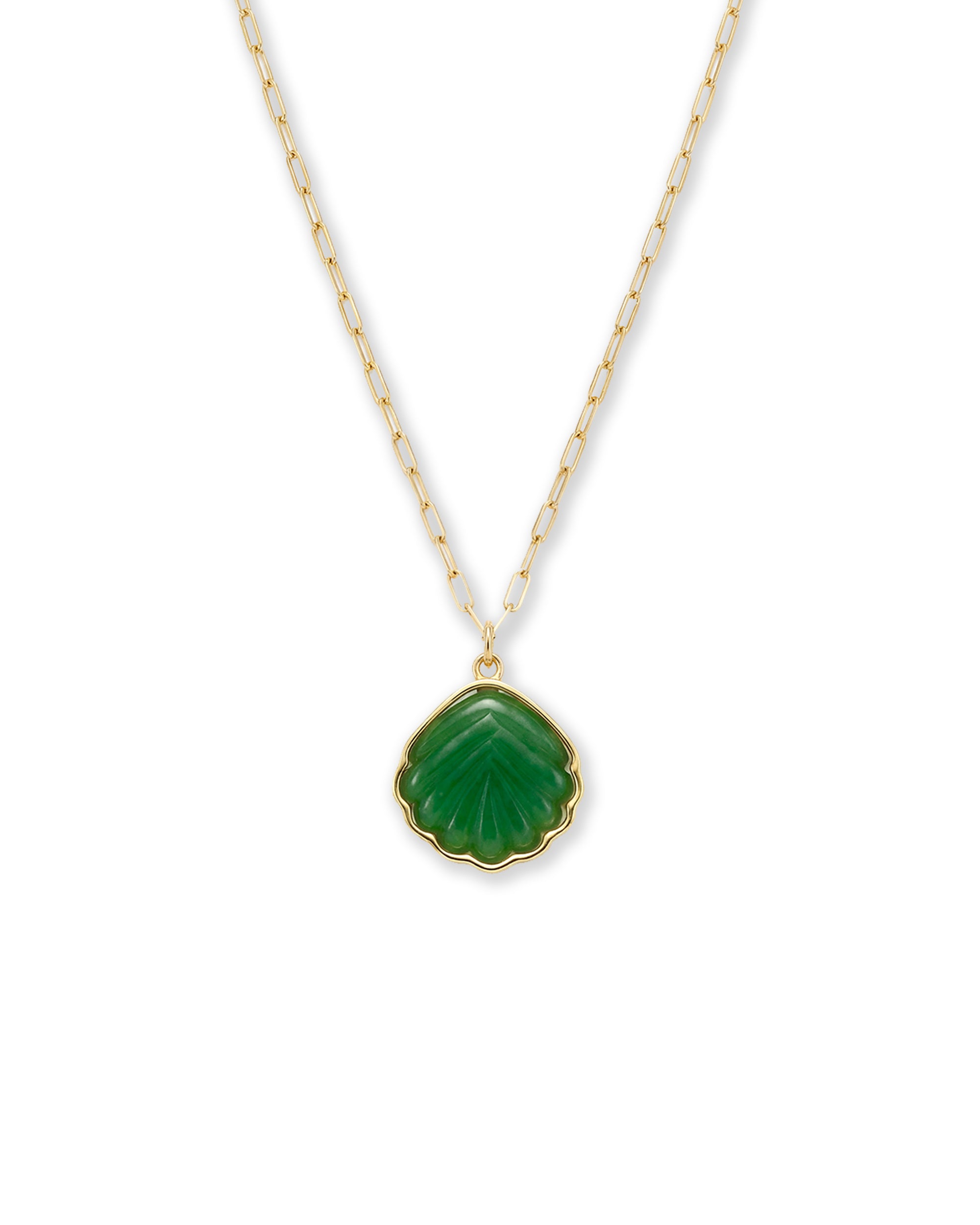 Shell — Green Jade Stone Pendant Necklace