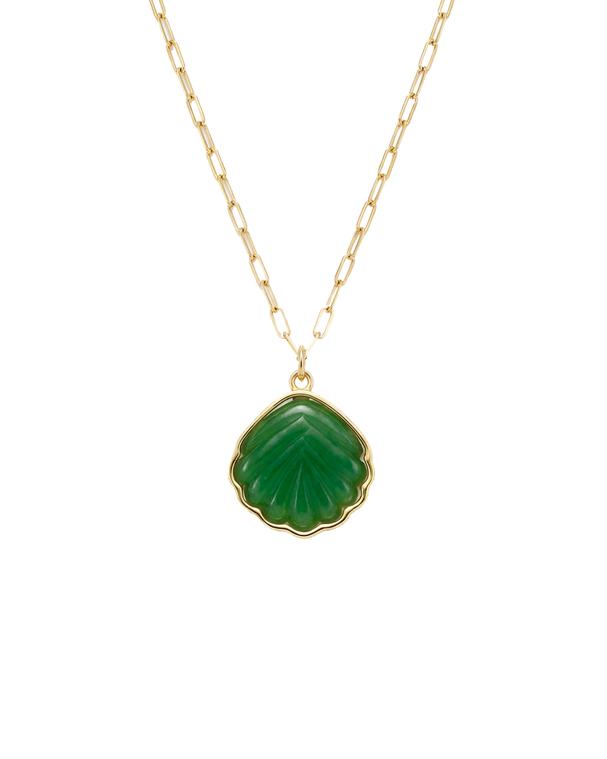 Shell — Green Jade Stone Pendant Necklace