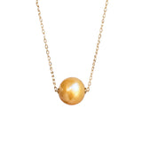Sol 14mm Golden South Sea 14K Gold Solitaire Pearl Necklace