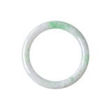 A round jadeite bangle bracelet with a light green and white marbled pattern, shown against a plain white background.