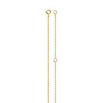 A delicate gold chain extender with a lobster clasp and a small circular ring, shown vertically on a plain white background.