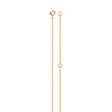 A delicate gold chain extender with a lobster clasp and a small circular ring, shown vertically on a plain white background.
