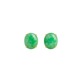 A pair of green oval gemstone stud earrings against a white background