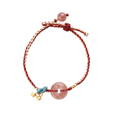 Baby Collection | Cherry Charm — Pink Strawberry Quartz Woven Baby Bracelet/Anklet