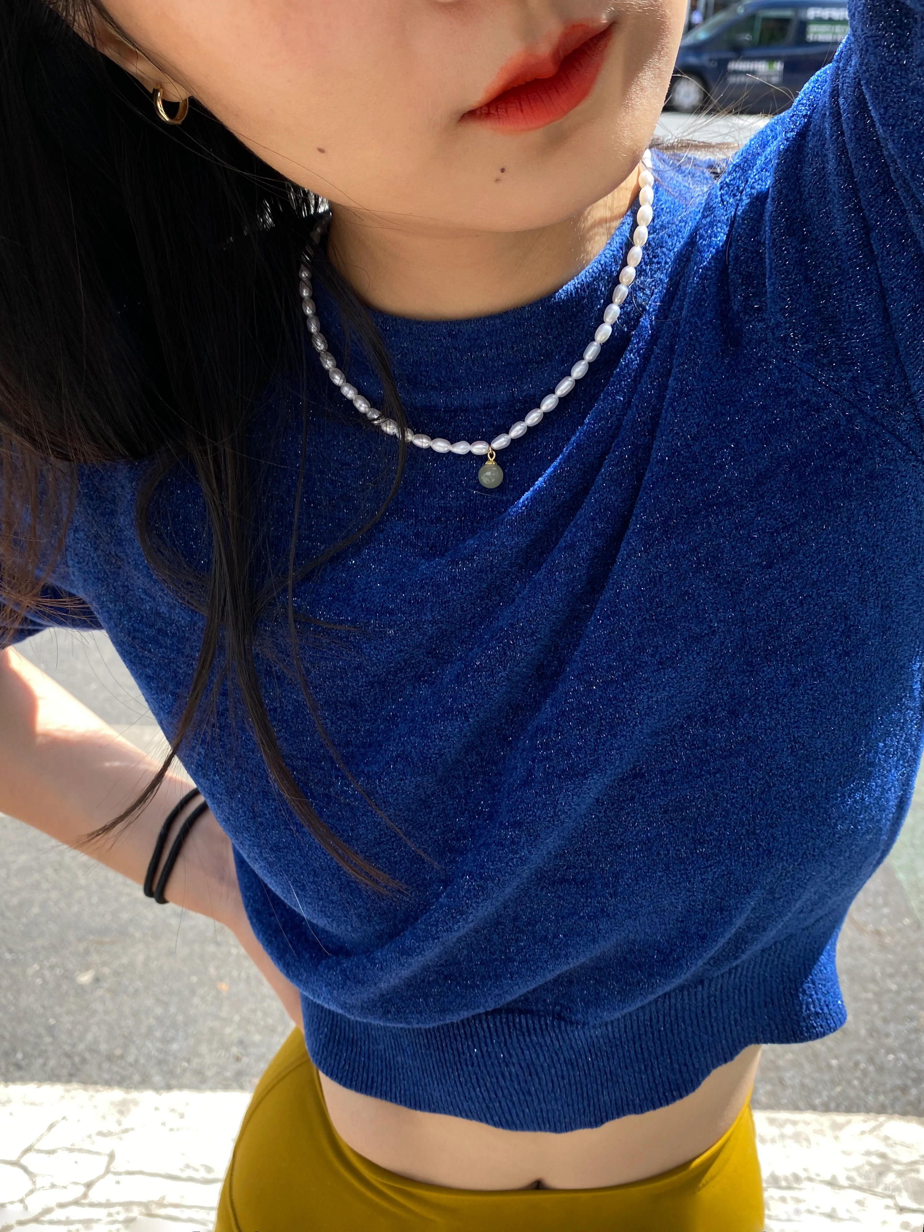 seree - Belle — Pearl and Green Jade Choker