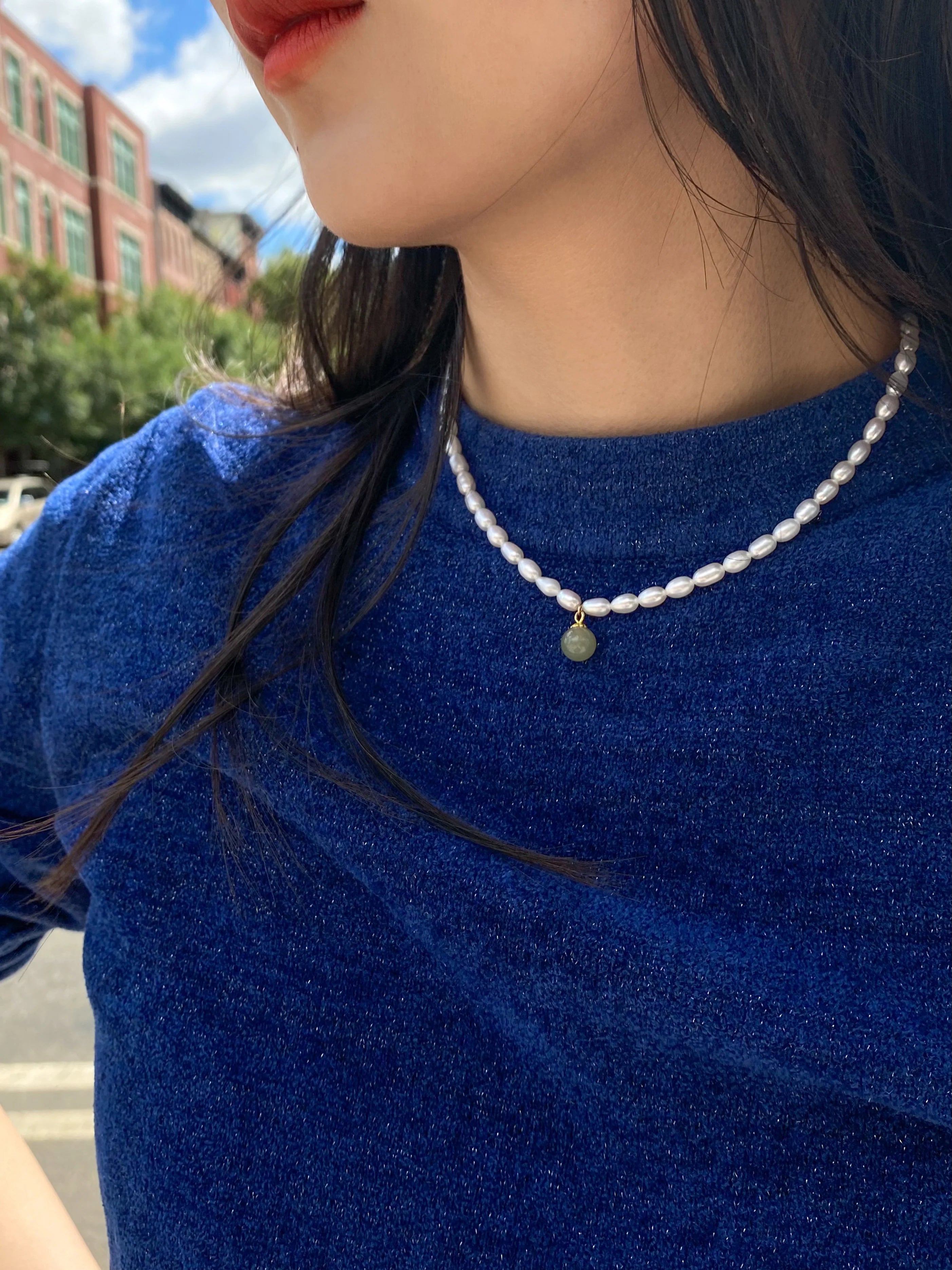 seree - Belle — Pearl and Green Jade Choker