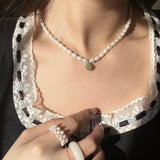 seree - Belle — Pearl and Green Jade Choker