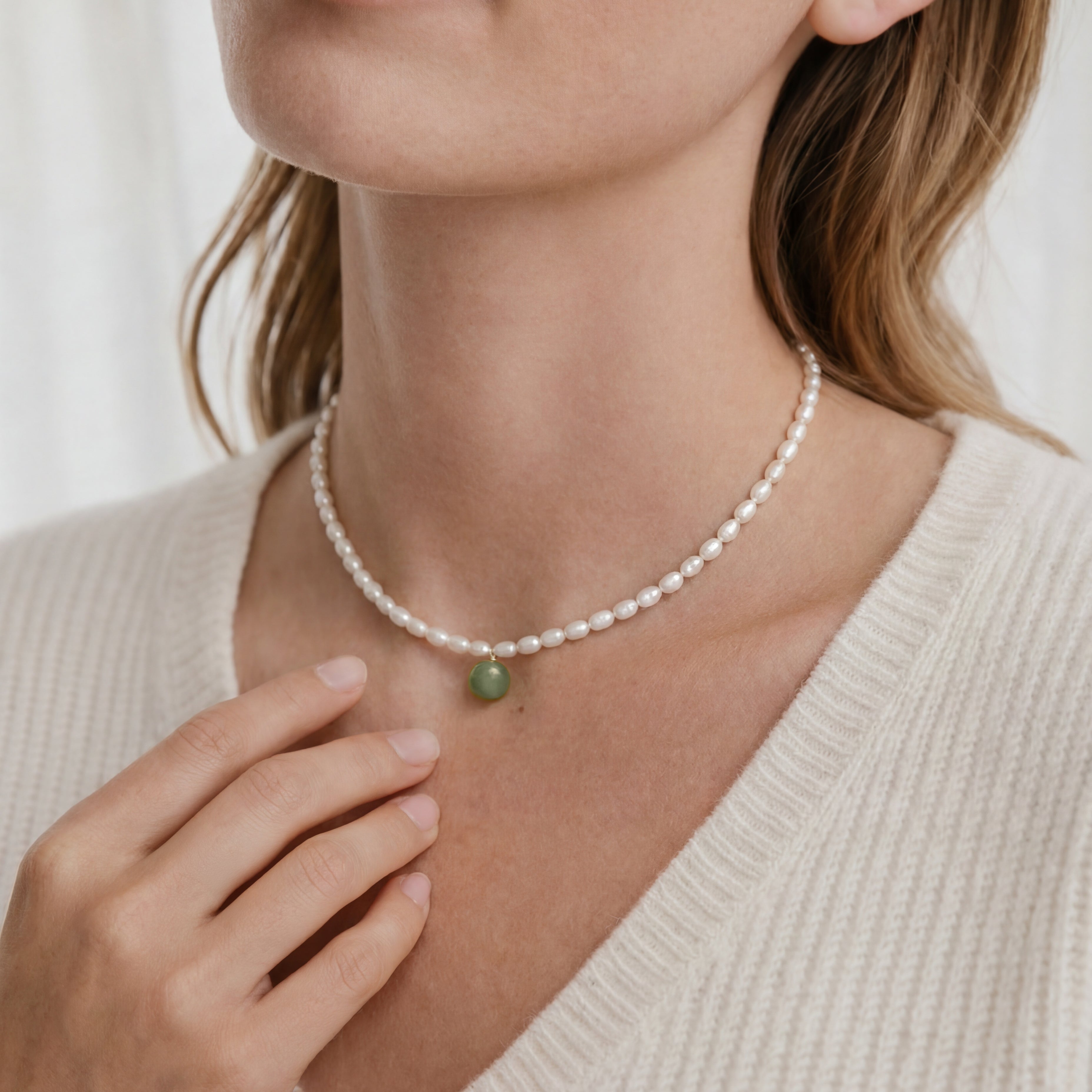 seree - Belle — Pearl and Green Jade Choker