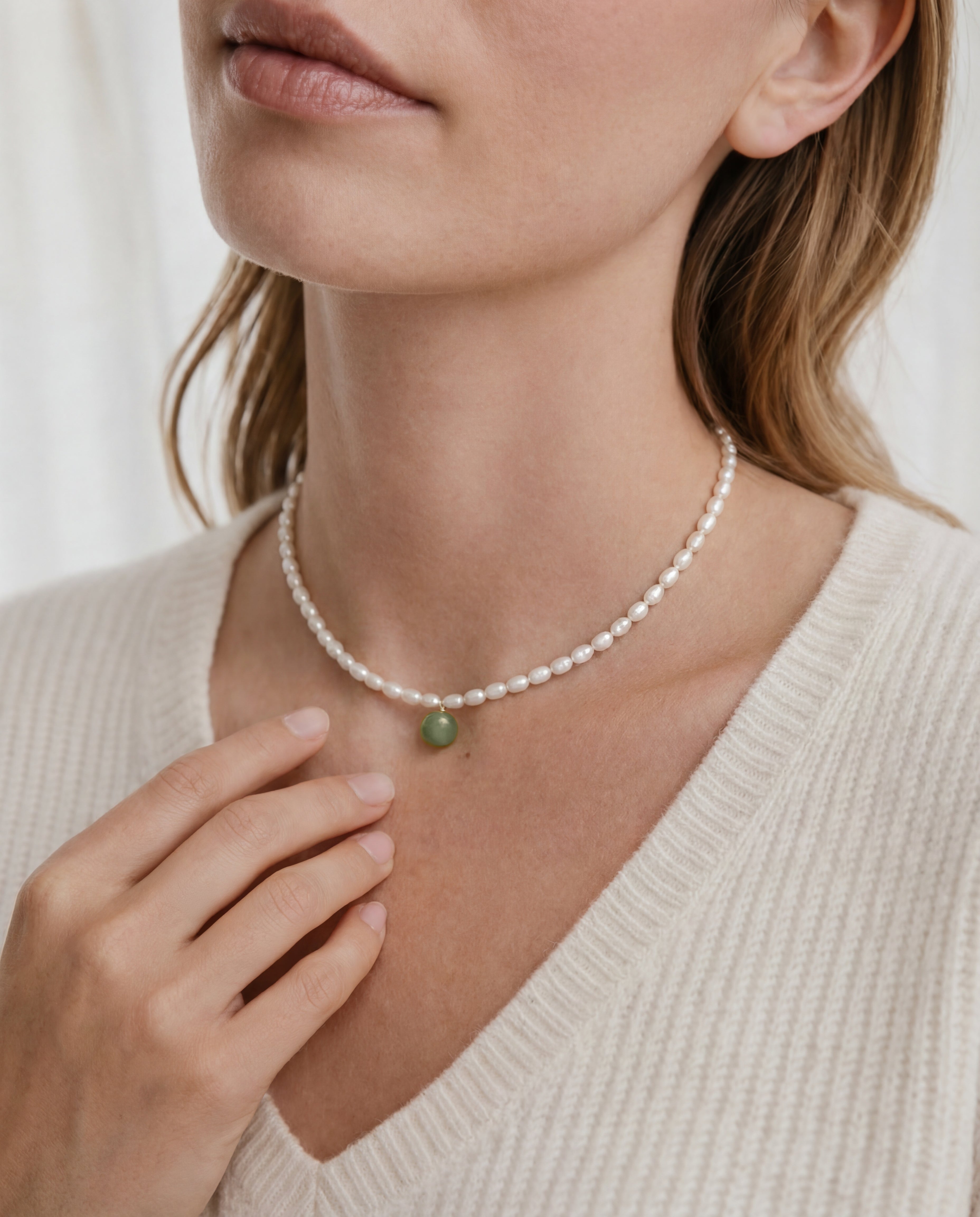 seree - Belle — Pearl and Green Jade Choker