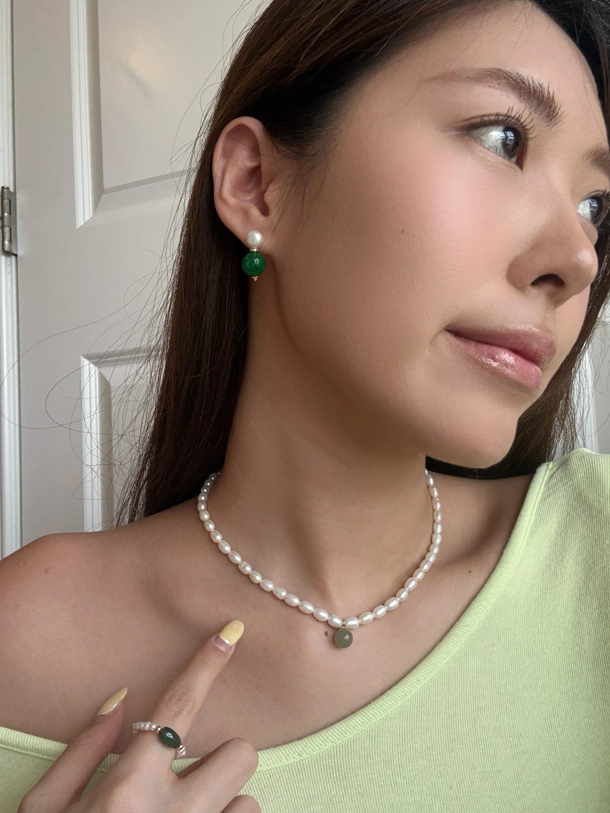 seree - Belle — Pearl and Green Jade Choker