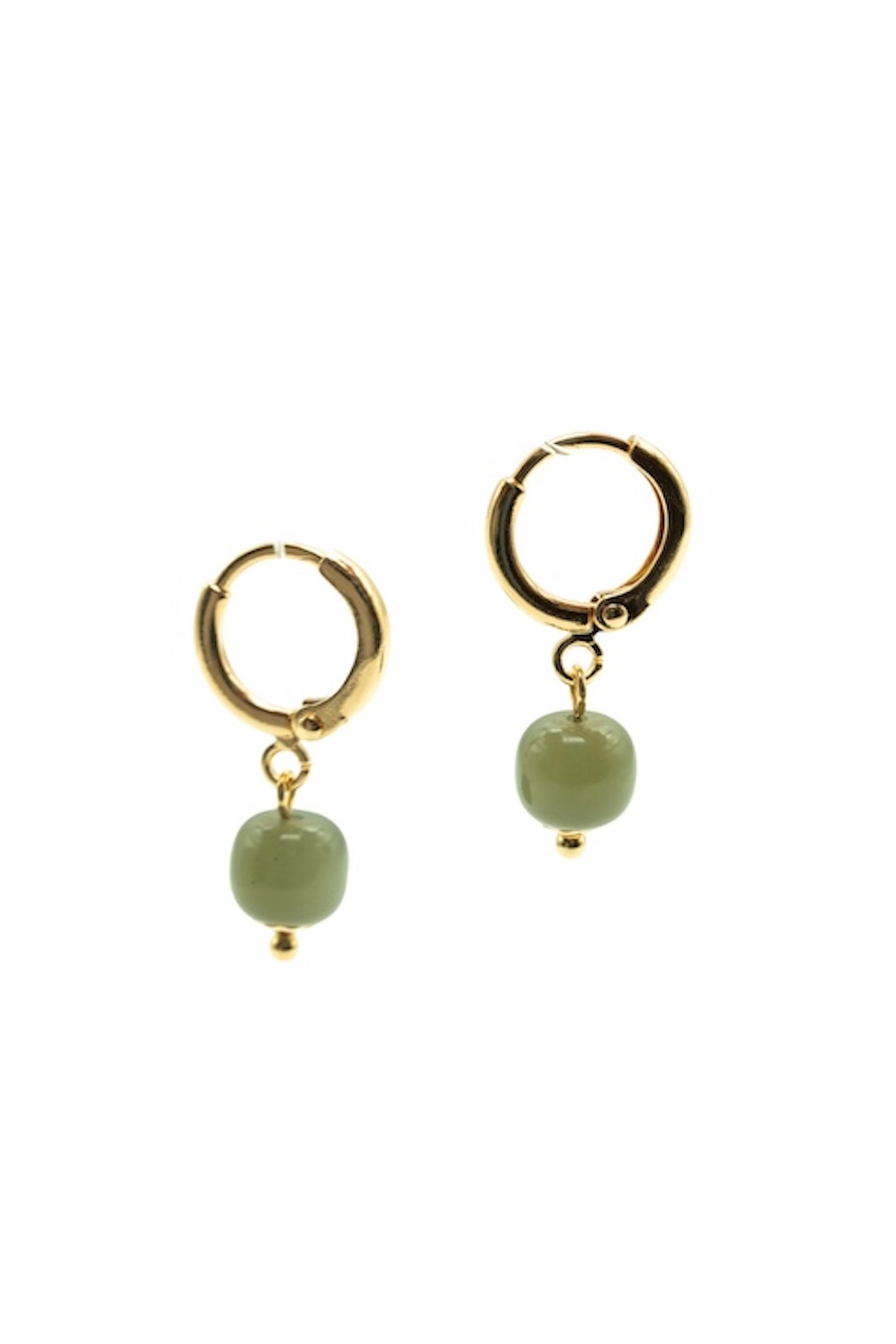 seree - Berry — Small Hoop With Green Bead Earrings