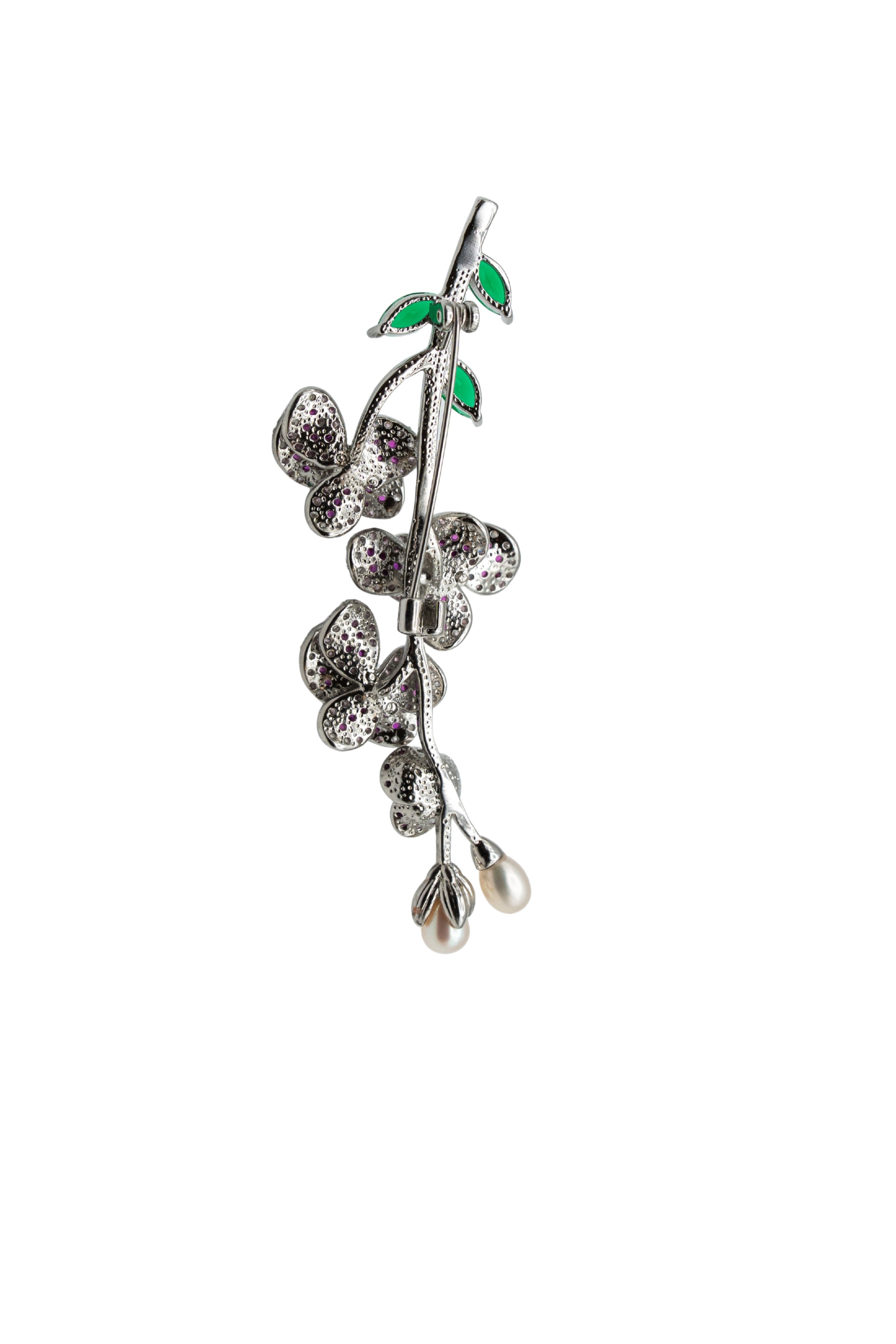 Bloom — Green Agate and Freshwater Pearl Brooch