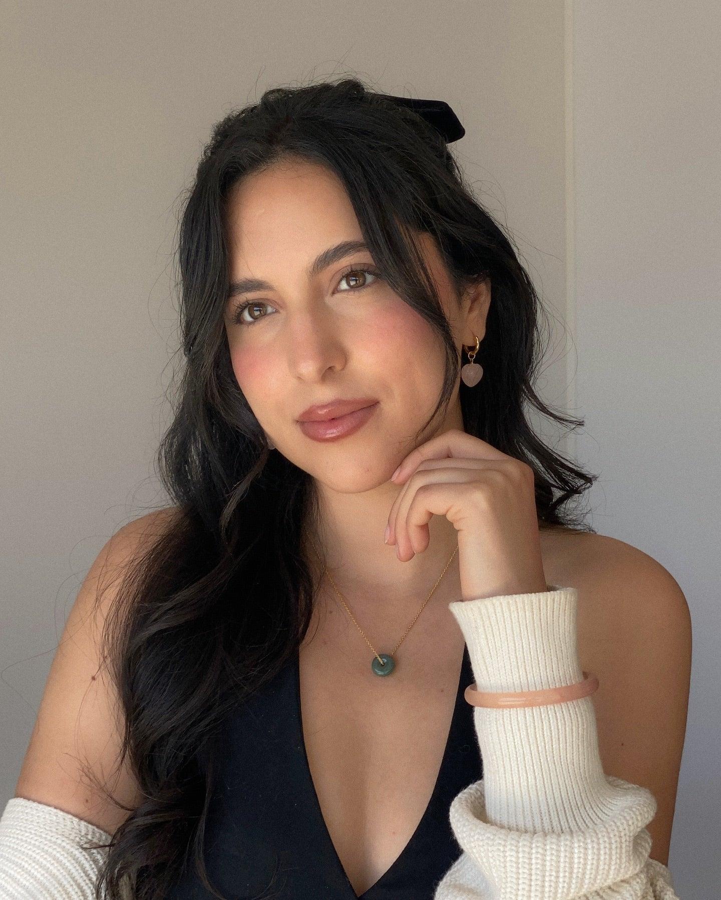 seree - Blush Skinny — Pink Skinny Round Jade Stone Bangle