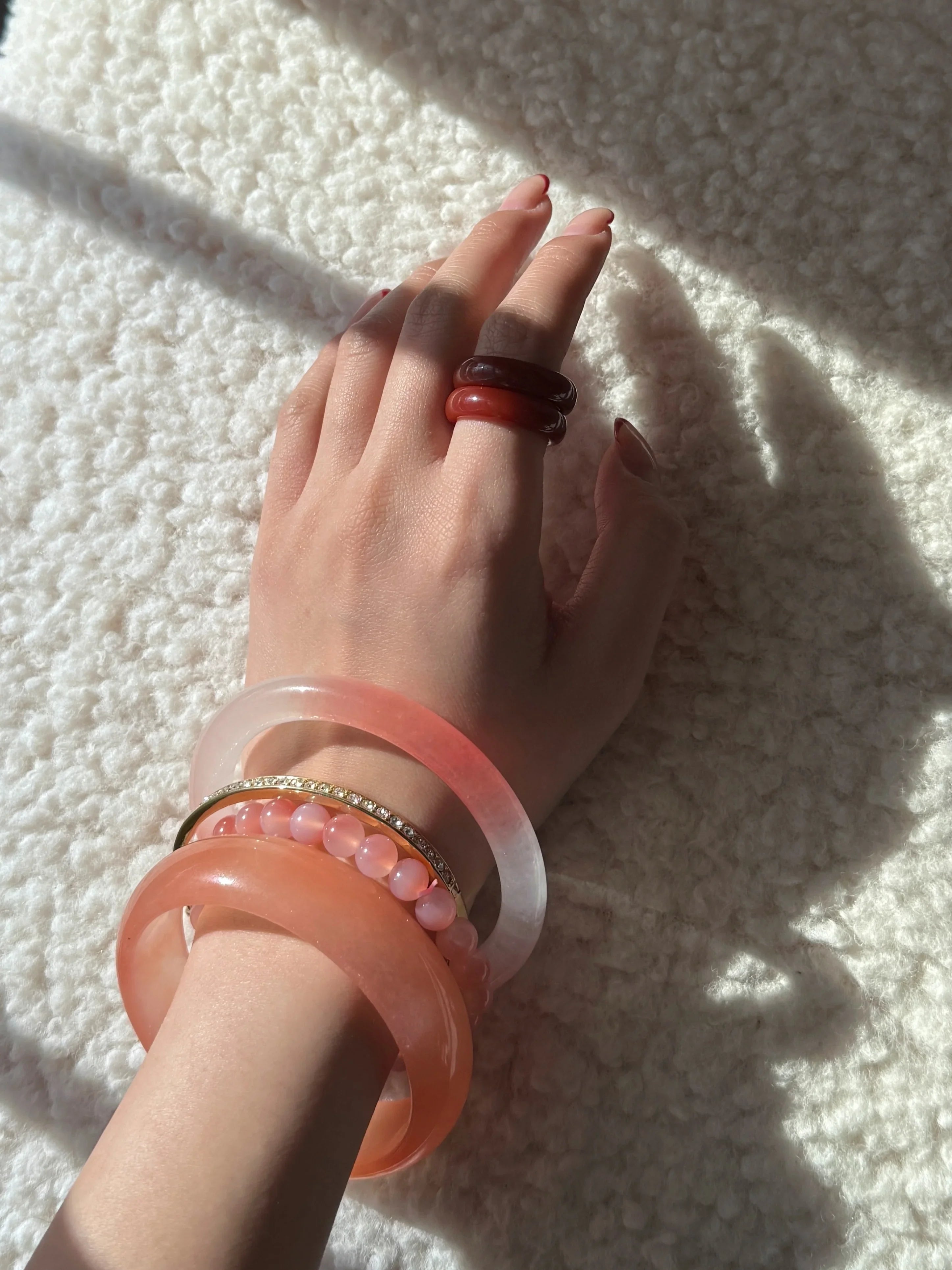 seree - Blush Skinny — Pink Skinny Round Jade Stone Bangle