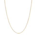A delicate gold chain necklace displayed in a U-shape against a solid white background.