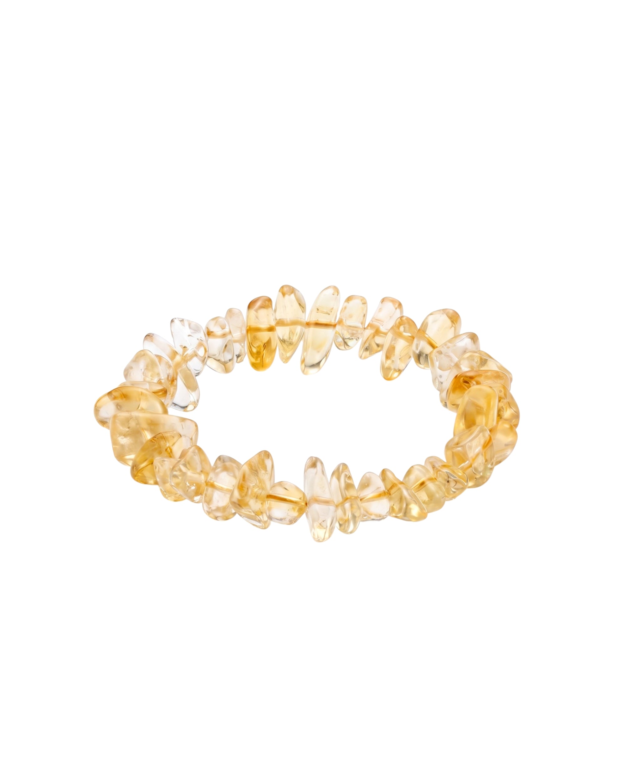 Yellow beaded bracelet on a white background shot from 45 degree angle