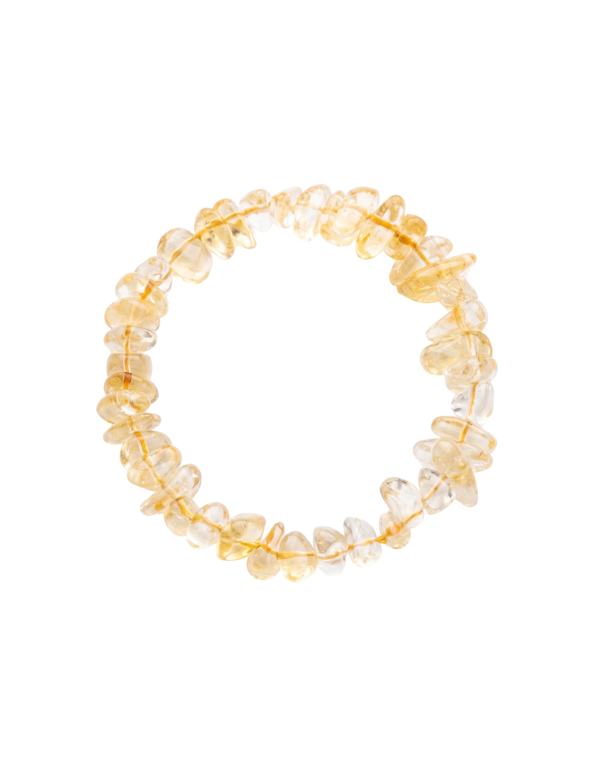 A stretch bracelet made of clear, irregular glass or crystal chips with a warm golden-yellow tint, displayed on a solid white background.
