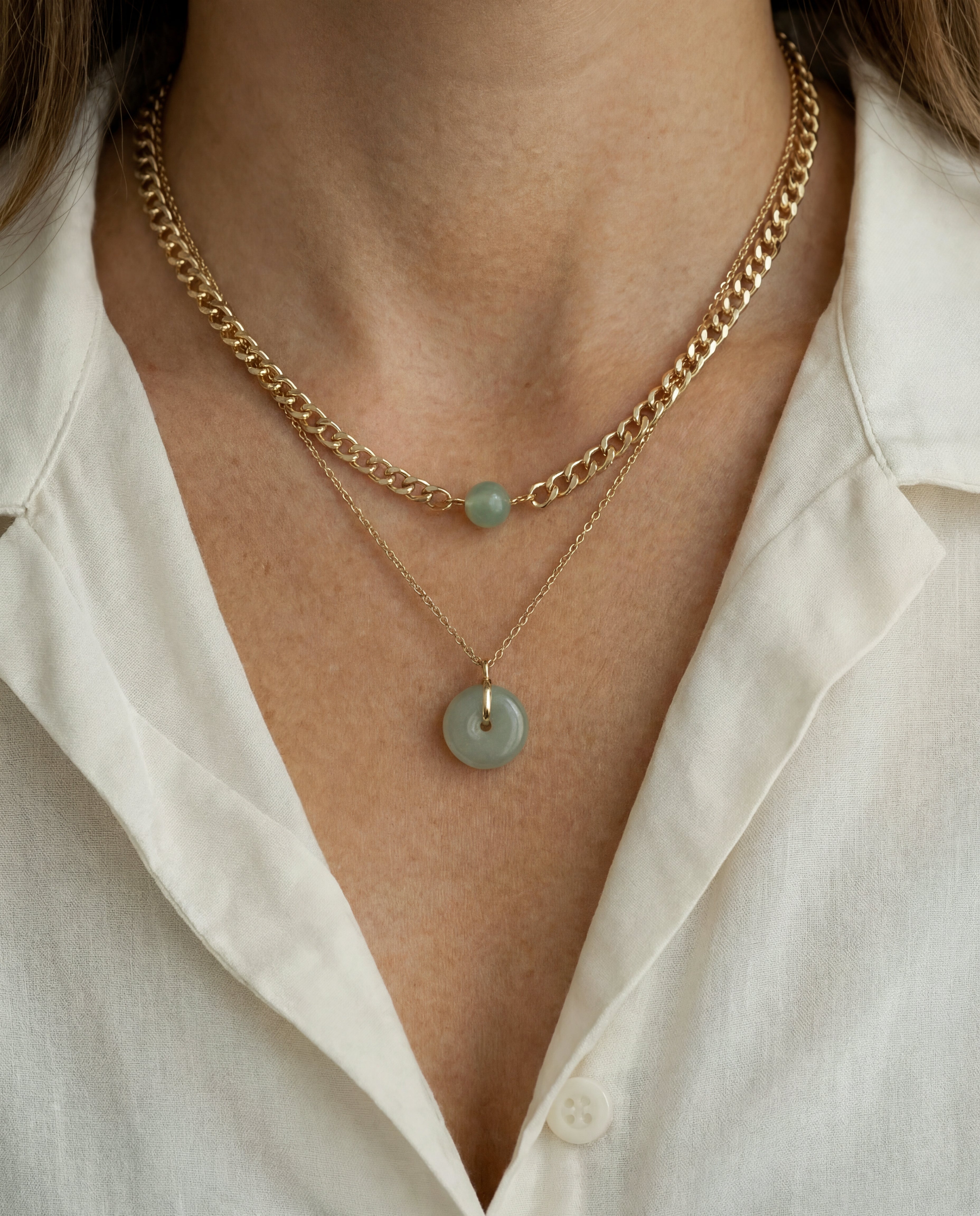 seree - Charlotte — Green Jade Gold Chain Necklace