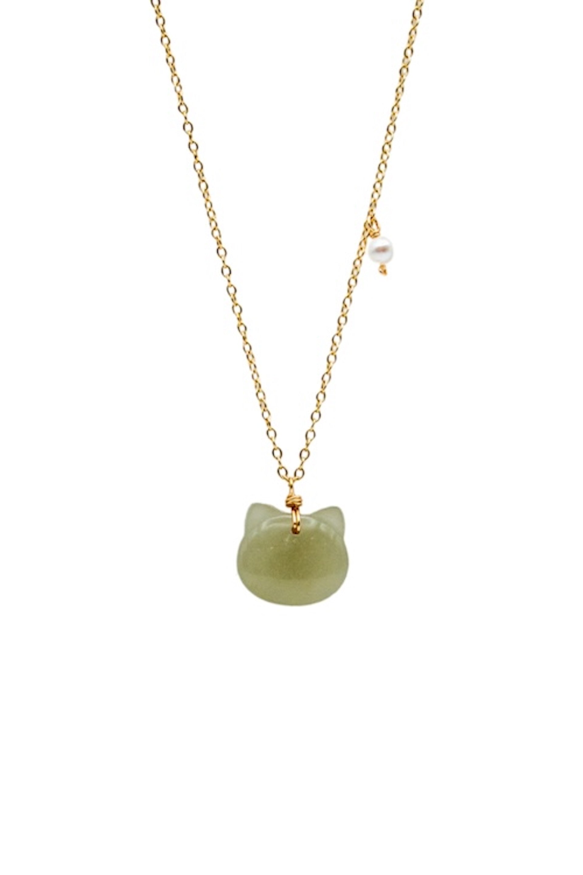 seree - Choupette — Cat Green Jade Pendant Necklace