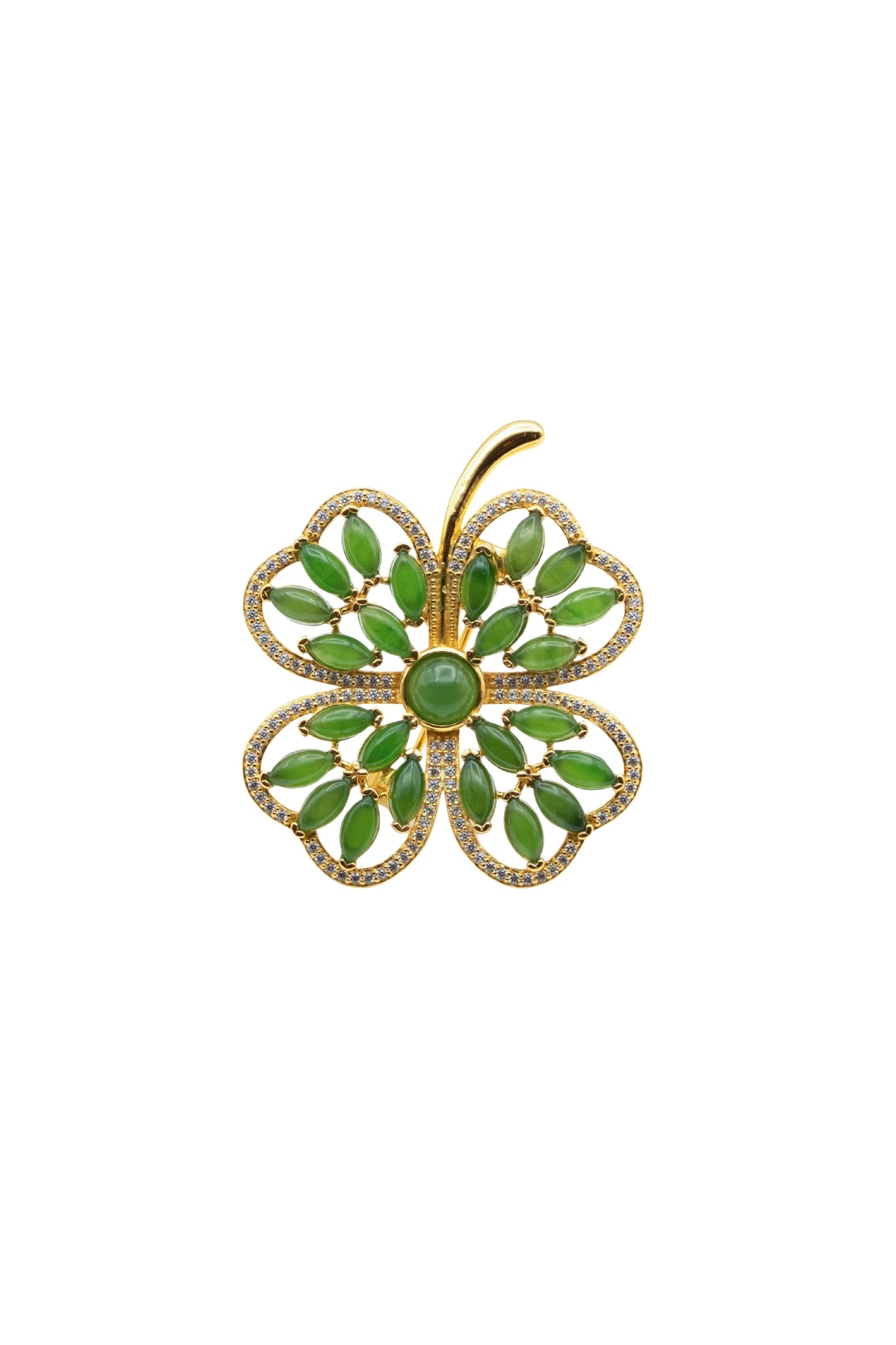 Clover — Green Jade Brooch