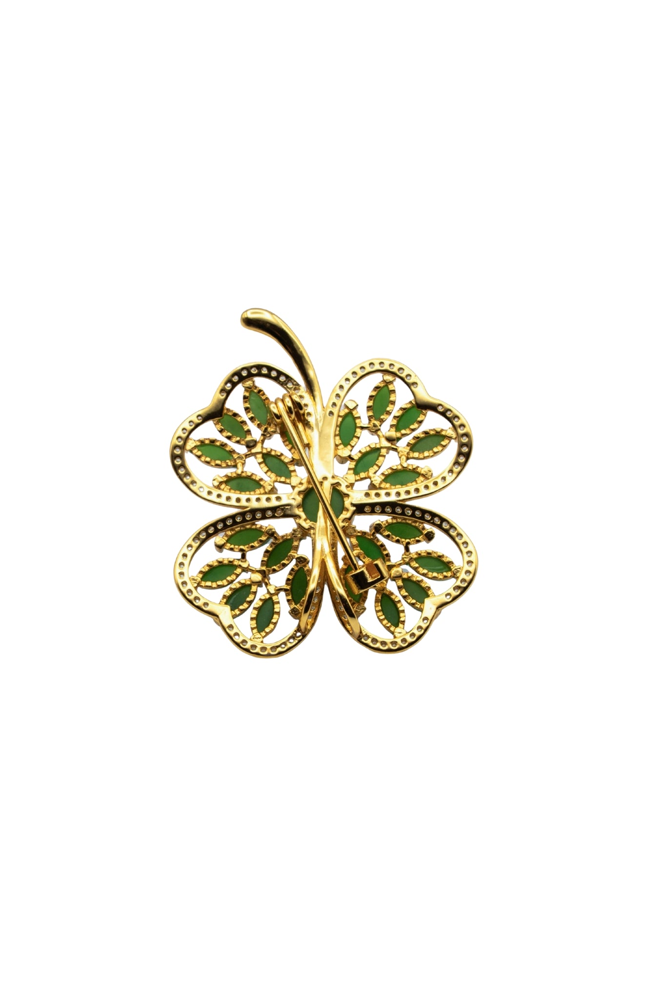 Clover — Green Jade Brooch