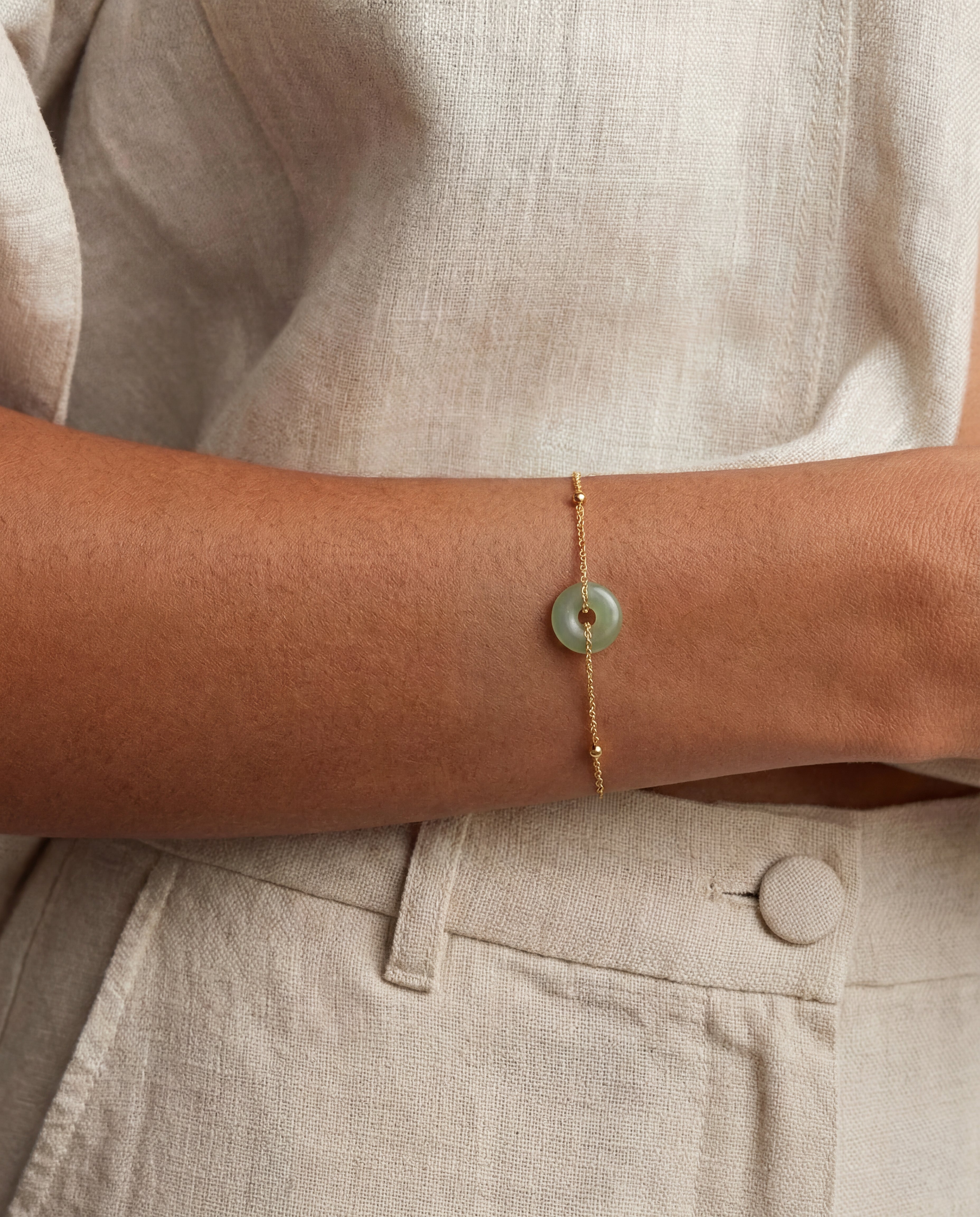 seree - Coin — Green Jade Gold Bracelet