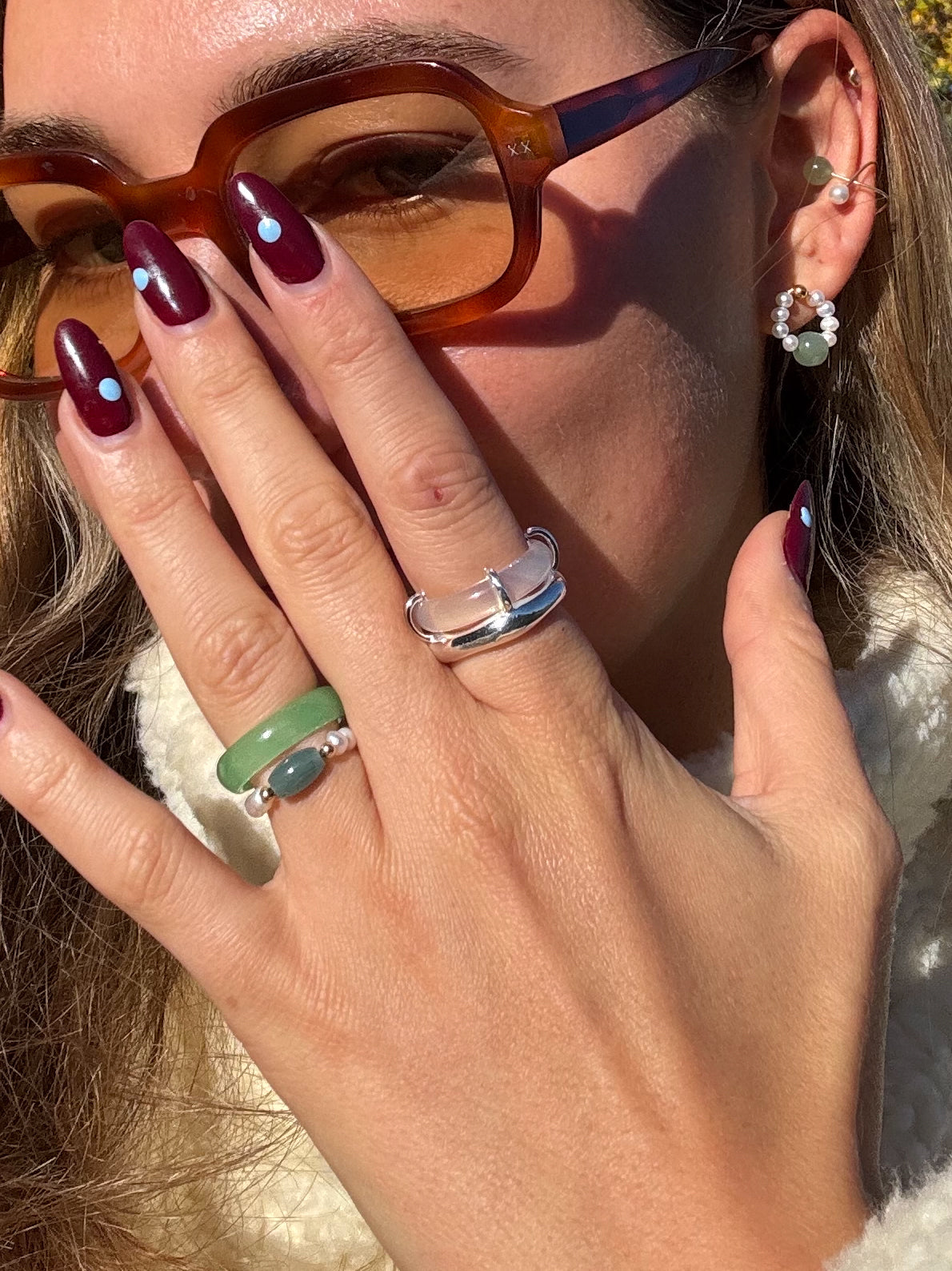 seree - Cove White Jade Stone Sculpted Ring