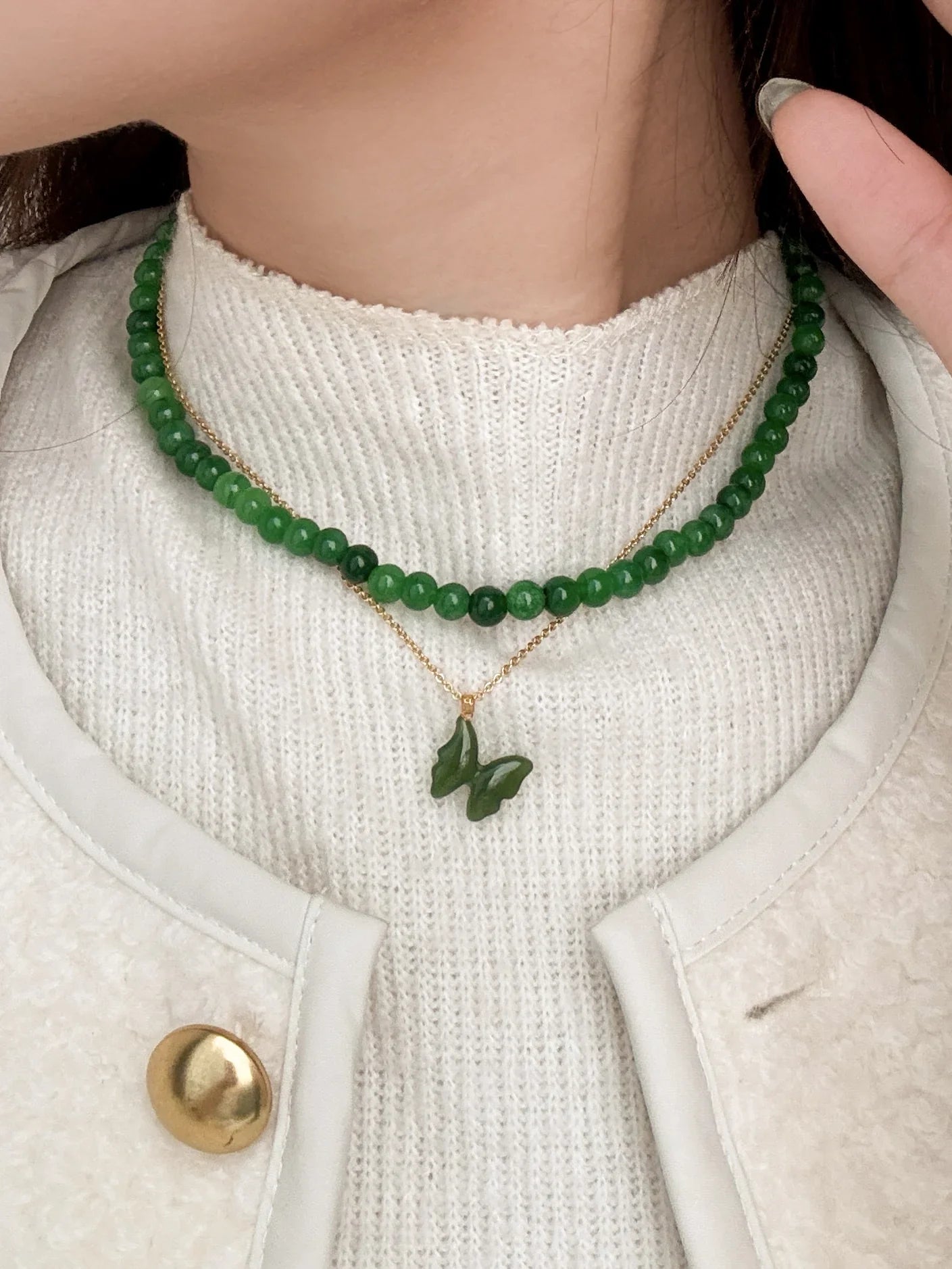 seree - Butterfly II — Green Jade Pendant Necklace
