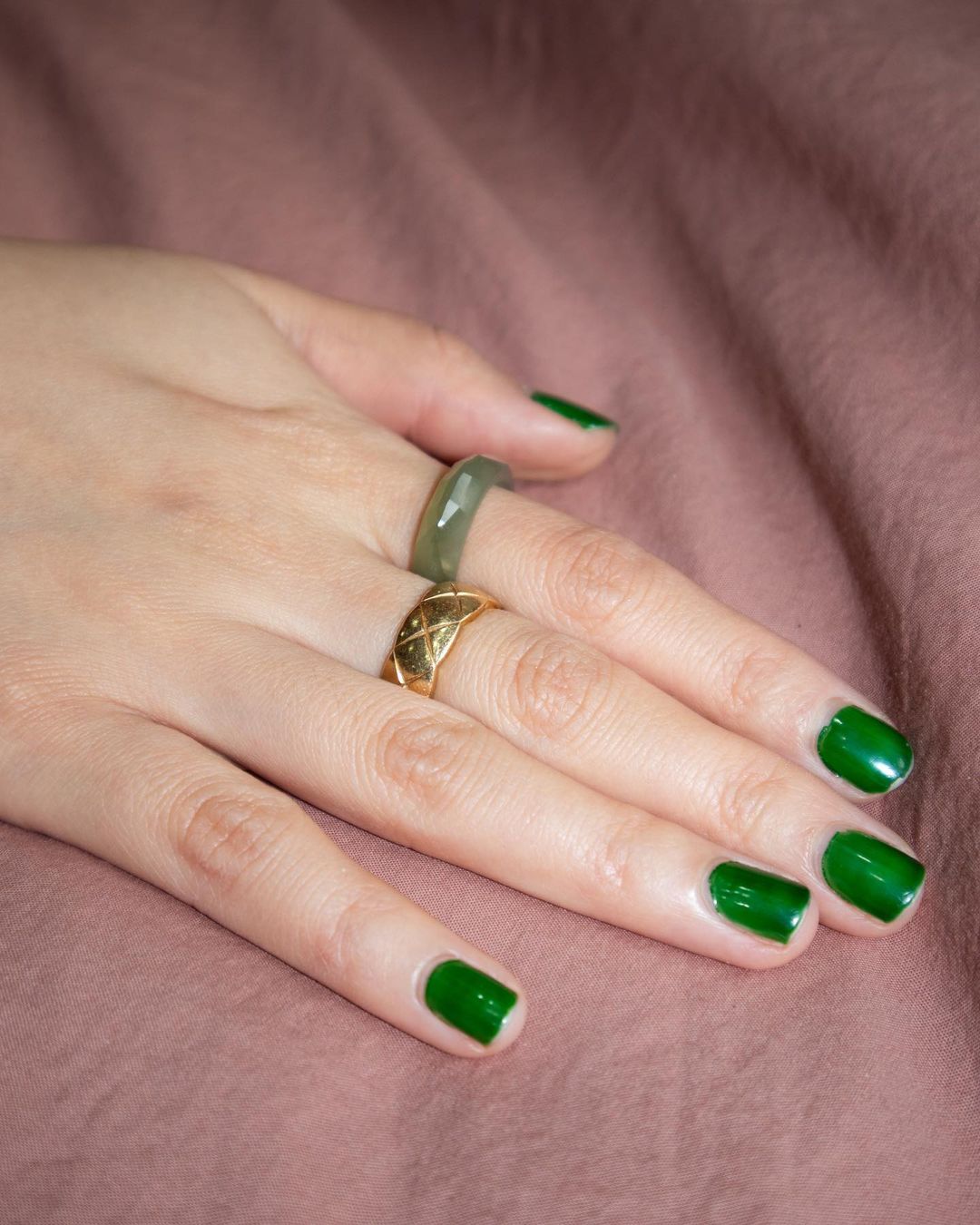 seree - Dia — Structured Green Jade Ring