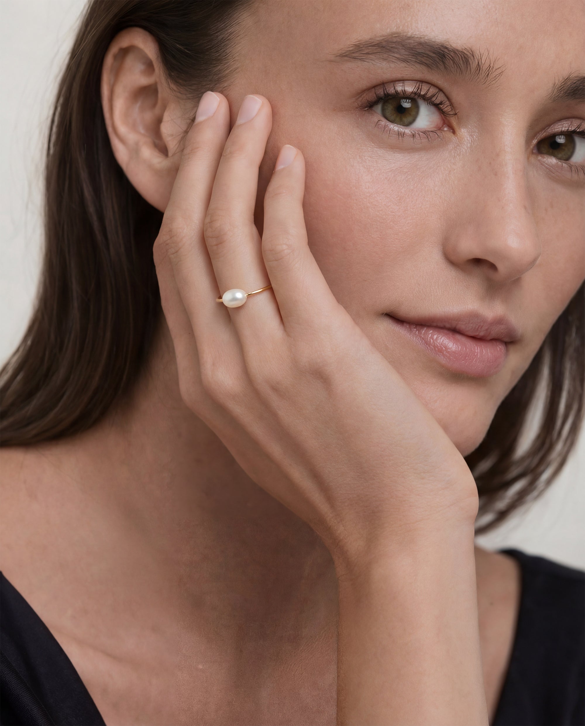 seree - Eden — Freshwater Pearl Skinny Gold Ring