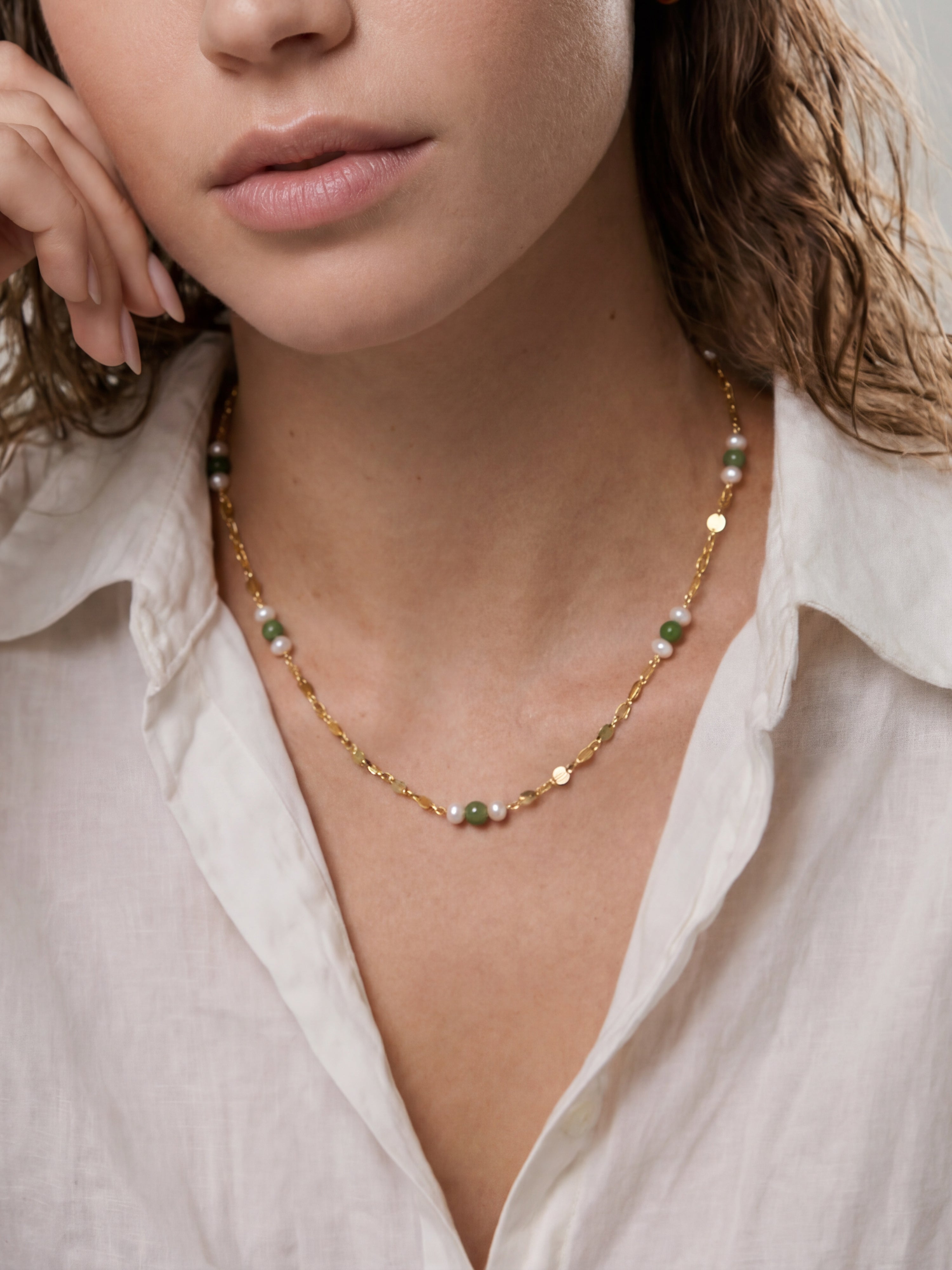 Elena — Jade and Freshwater Pearl Beaded Necklace