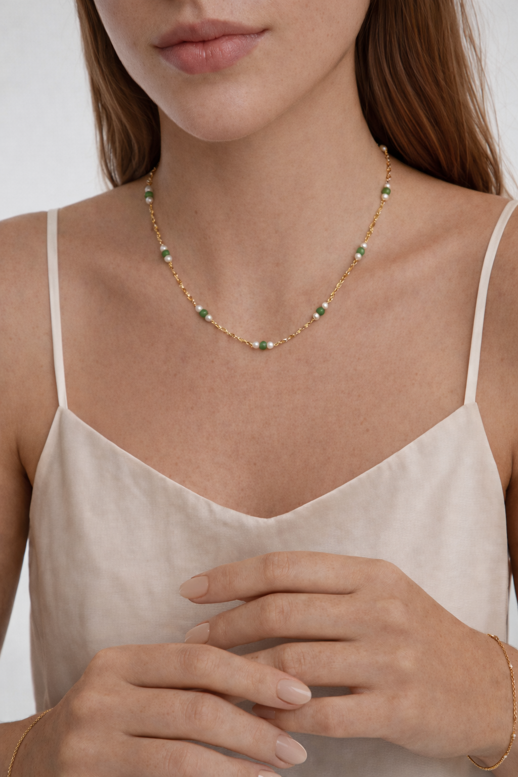 Elena — Jade and Freshwater Pearl Beaded Necklace